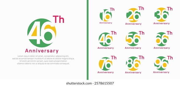 anniversary logotype set. vector design green and yellow color circle can be use for celebration moment