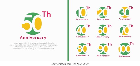 anniversary logotype set. vector design green and yellow color circle can be use for celebration moment