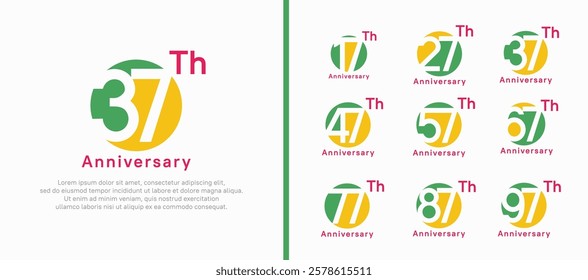 anniversary logotype set. vector design green and yellow color circle can be use for celebration moment