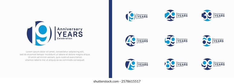 anniversary logotype set. vector design blue color can be use for celebration moment