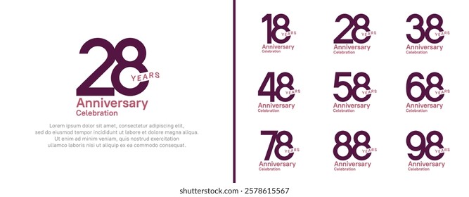 anniversary logotype set. vector design purple color for celebration event