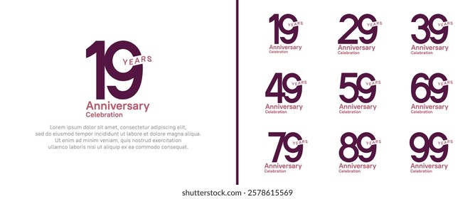 anniversary logotype set. vector design purple color for celebration event