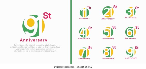 anniversary logotype set. vector design green and yellow color circle can be use for celebration moment