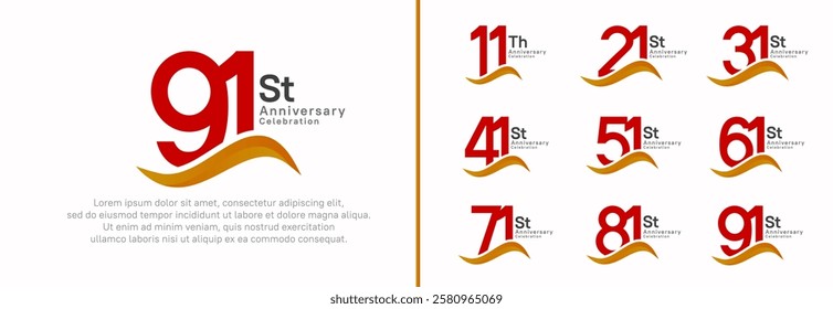 anniversary logotype set. vector design red color number can be use for special moment