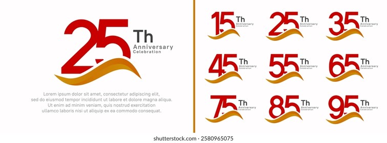 anniversary logotype set. vector design red color number can be use for special moment