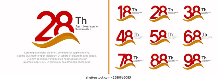 anniversary logotype set. vector design red color number can be use for special moment