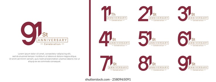 anniversary logotype set. vector design red and brown color for special moment