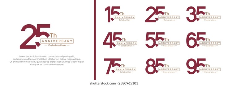 anniversary logotype set. vector design red and brown color for special moment