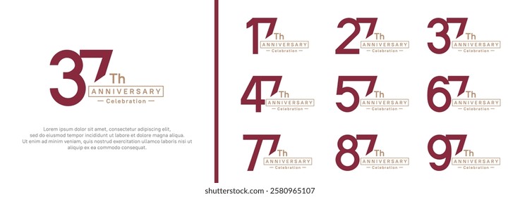 anniversary logotype set. vector design red and brown color for special moment