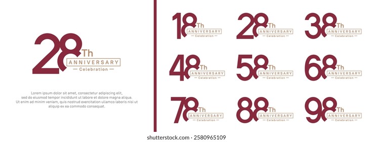 anniversary logotype set. vector design red and brown color for special moment