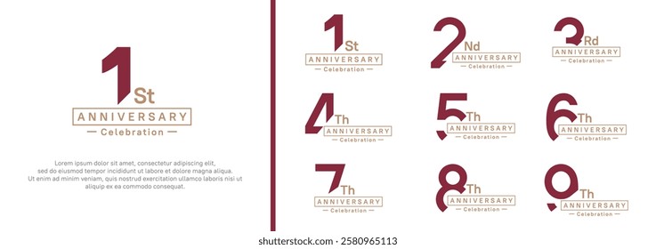 anniversary logotype set. vector design red and brown color for special moment