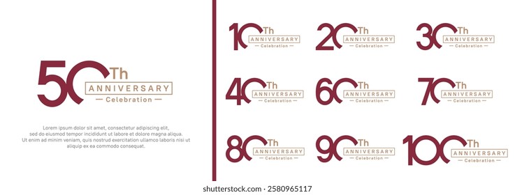 anniversary logotype set. vector design red and brown color for special moment