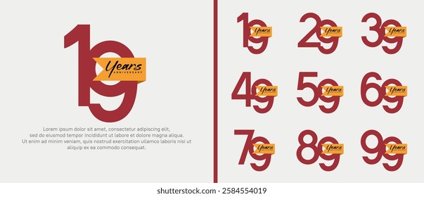 anniversary logotype set. vector design red color with orange ribbon can be use for celebration event