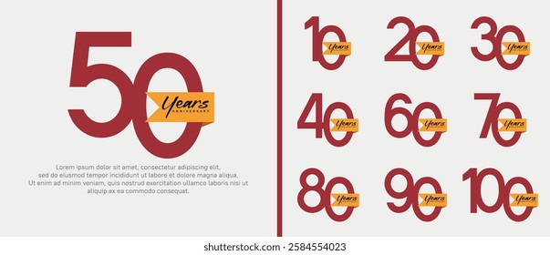 anniversary logotype set. vector design red color with orange ribbon can be use for celebration event