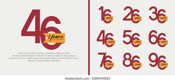 anniversary logotype set. vector design red color with orange ribbon can be use for celebration event