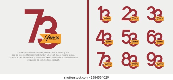 anniversary logotype set. vector design red color with orange ribbon can be use for celebration event