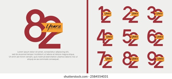 anniversary logotype set. vector design red color with orange ribbon can be use for celebration event