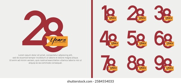 anniversary logotype set. vector design red color with orange ribbon can be use for celebration event