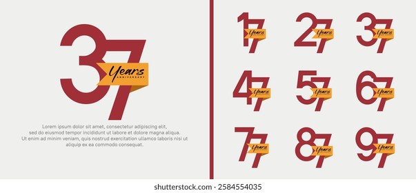 anniversary logotype set. vector design red color with orange ribbon can be use for celebration event