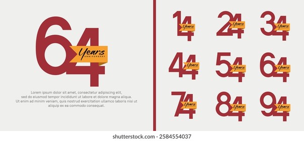 anniversary logotype set. vector design red color with orange ribbon can be use for celebration event