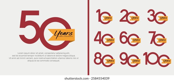 anniversary logotype set. vector design red color with orange ribbon can be use for celebration event