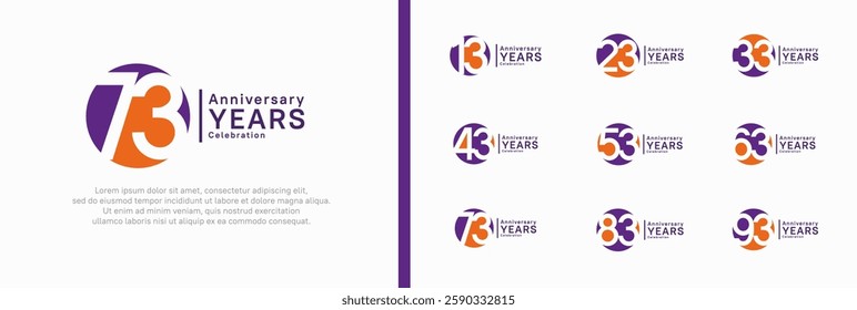 anniversary logotype set. vector design purple and orange color can be use for celebration moment