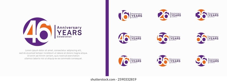 anniversary logotype set. vector design purple and orange color can be use for celebration moment