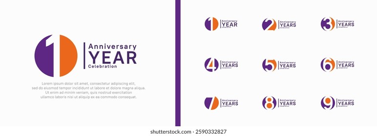 anniversary logotype set. vector design purple and orange color can be use for celebration moment