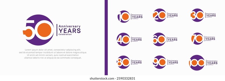 anniversary logotype set. vector design purple and orange color can be use for celebration moment