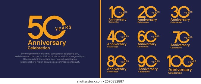 anniversary logotype set. vector design yellow color for celebration event
