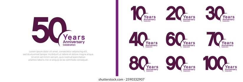 anniversary logotype set. vector design purple color can be use for special moment