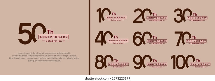 anniversary logotype set. vector design brown and red color for special moment