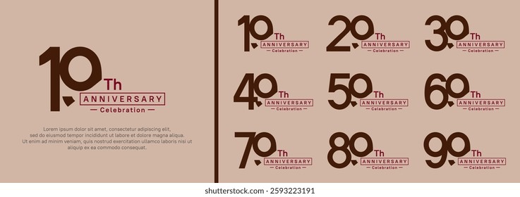 anniversary logotype set. vector design brown and red color for special moment