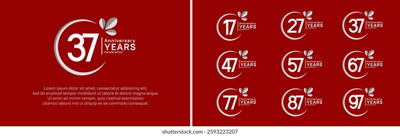 anniversary logotype set. vector design white color with ring and leaf for special moment