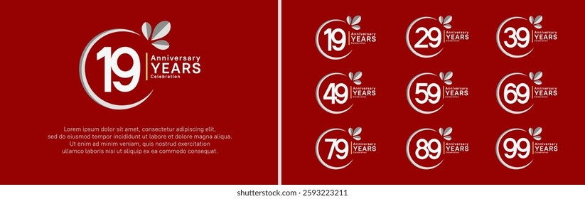 anniversary logotype set. vector design white color with ring and leaf for special moment