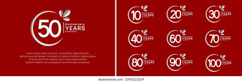 anniversary logotype set. vector design white color with ring and leaf for special moment