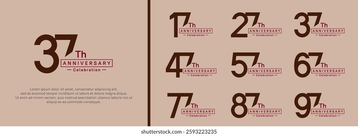 anniversary logotype set. vector design brown and red color for special moment