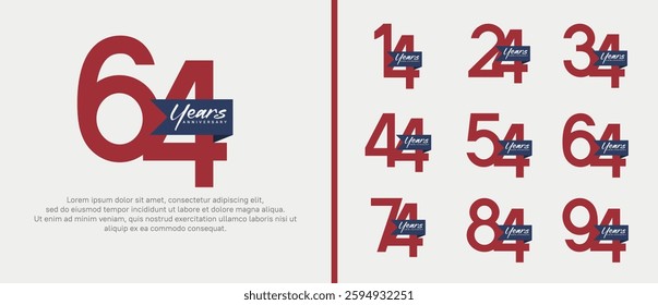 anniversary logotype set. vector design red color with blue ribbon can be use for celebration event