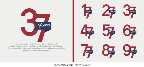 anniversary logotype set. vector design red color with blue ribbon can be use for celebration event