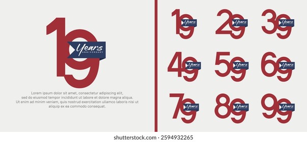 anniversary logotype set. vector design red color with blue ribbon can be use for celebration event