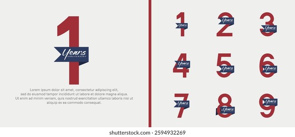 anniversary logotype set. vector design red color with blue ribbon can be use for celebration event