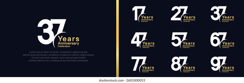 anniversary logotype set. vector design white and yellow color can be use for special moment