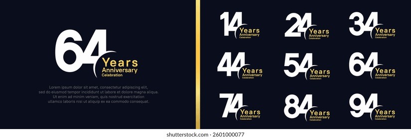 anniversary logotype set. vector design white and yellow color can be use for special moment