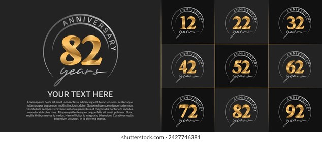 anniversary logotype set vector, gold color with silver circle for special day celebration