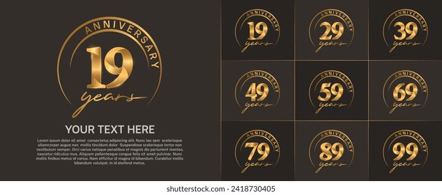 anniversary logotype set vector, golden color with circle for special day celebration