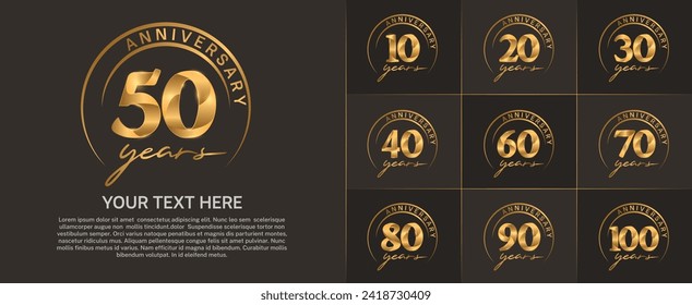 anniversary logotype set vector, golden color with circle for special day celebration