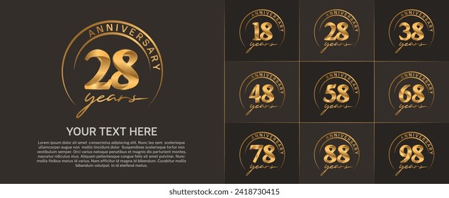 anniversary logotype set vector, golden color with circle for special day celebration