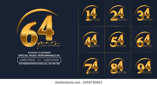 anniversary logotype set vector, golden color with swoosh for special day celebration