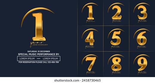 anniversary logotype set vector, golden color with swoosh for special day celebration