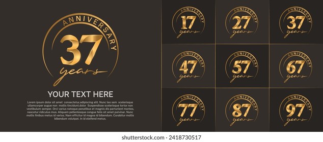 anniversary logotype set vector, golden color with circle for special day celebration